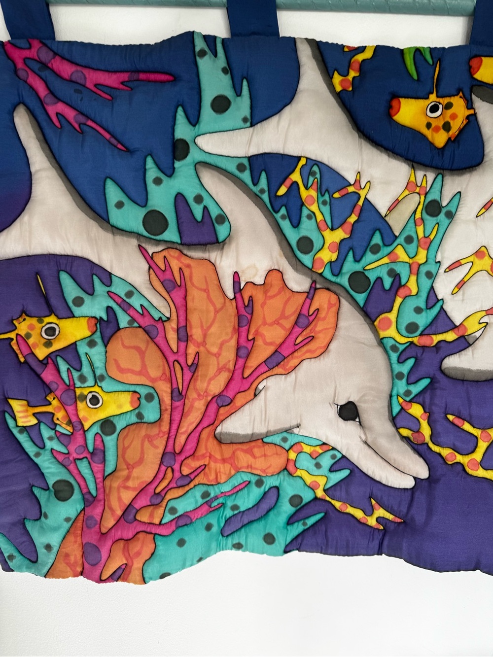 Quilted Dolphin & Tropical Fish Wall Hanging – 40” × 23”